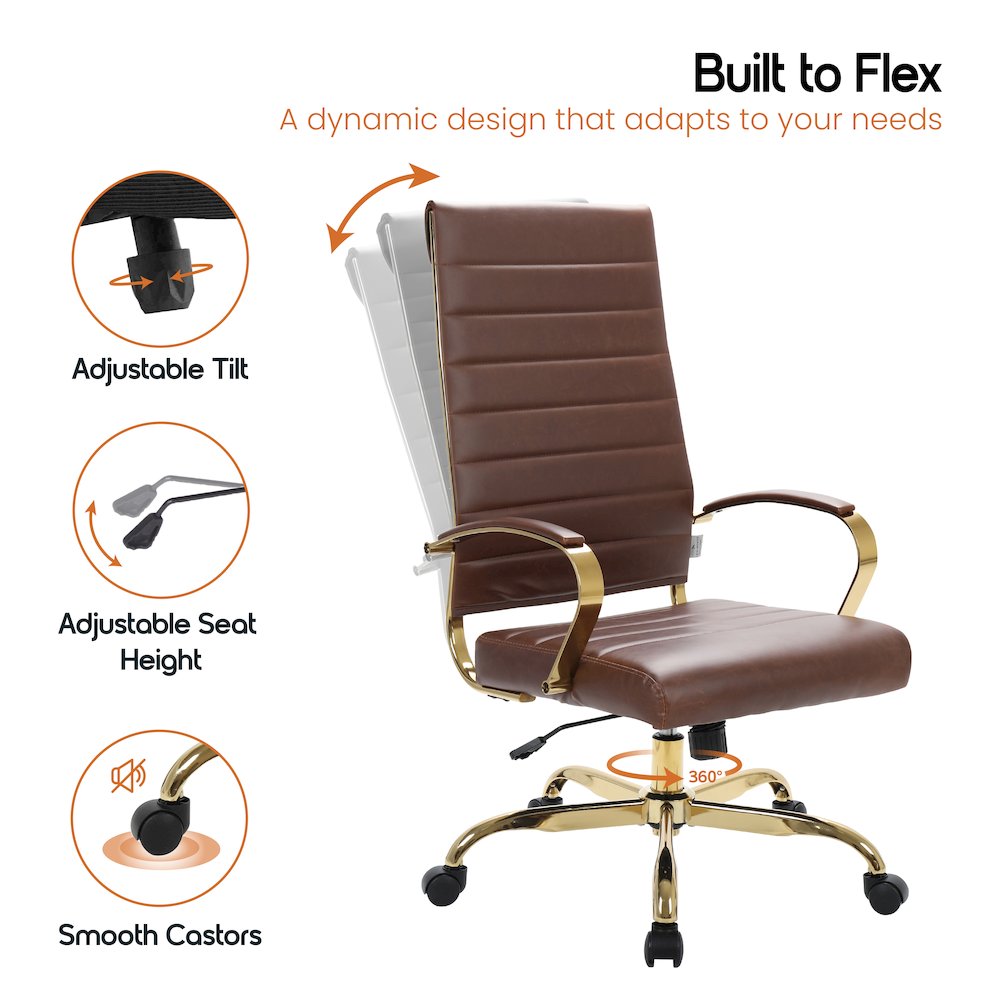 Benmar High-Back Leather Office Chair With Gold Frame. Picture 8