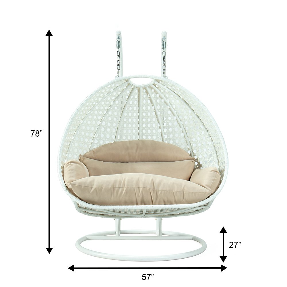 White Wicker Hanging 2 person Egg Swing Chair. Picture 15