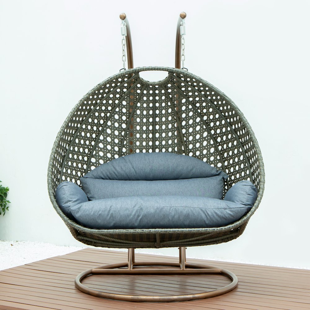 Beige Wicker Hanging 2 person Egg Swing Chair. Picture 3