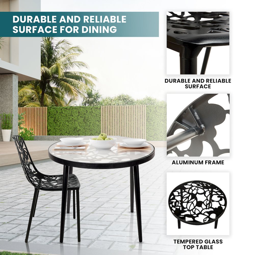 Devon Mid-Century Modern 3-Piece Aluminum Outdoor Patio Dining Set. Picture 3