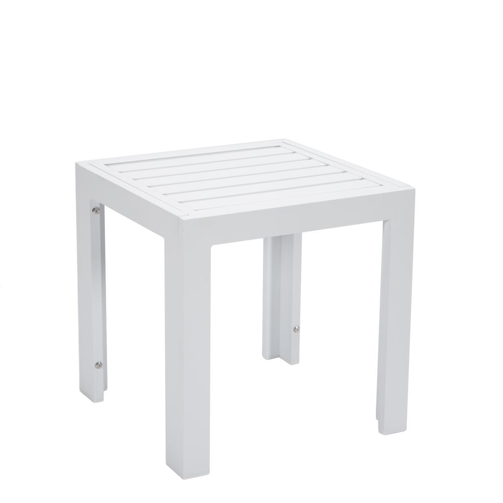 Outdoor White Chaise Lounge Chair Set of 2 With Side Table & Cushions. Picture 10