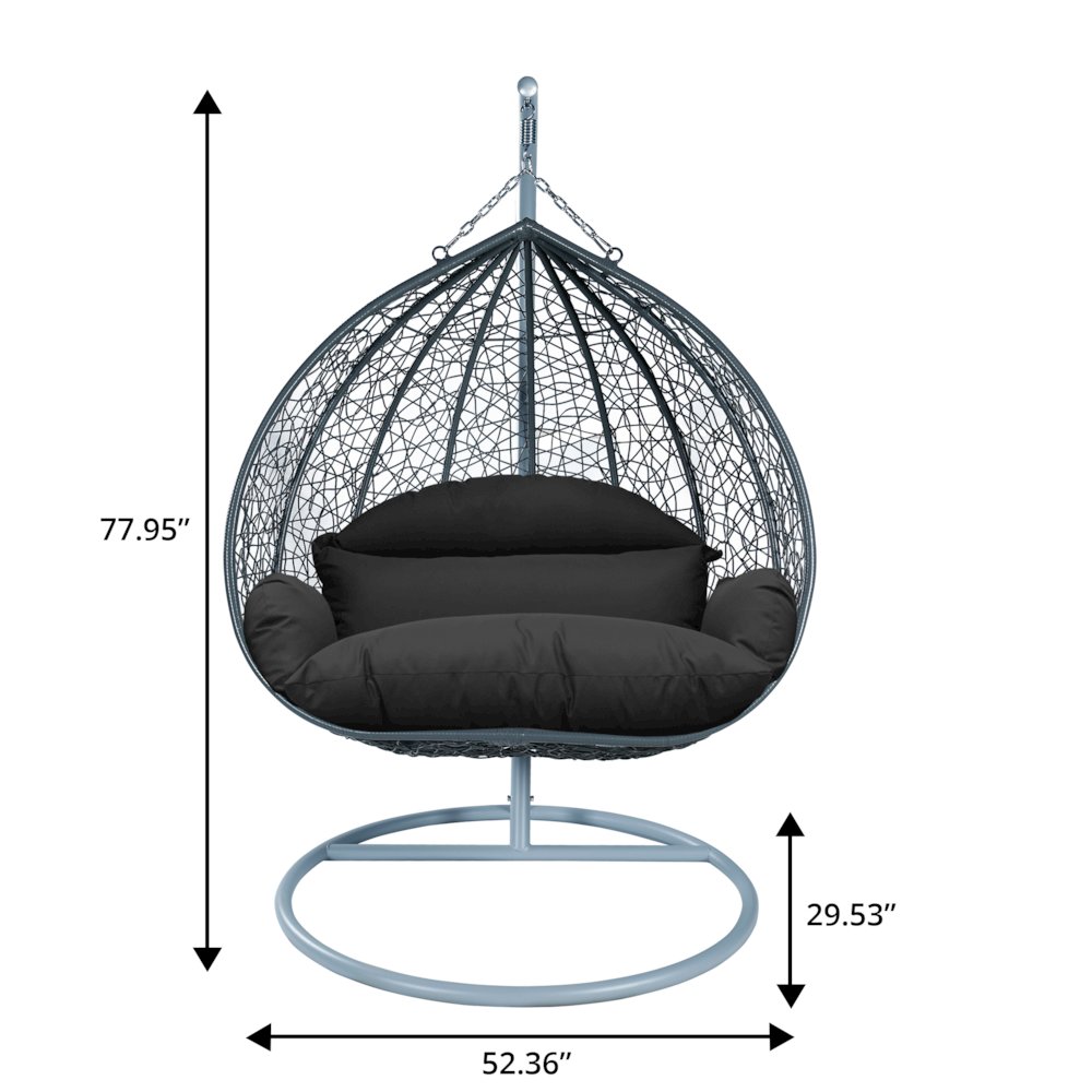 Recluse Collection Modern Outdoor Swing Chair Grey Frame with ES57 Black Cushion. Picture 11
