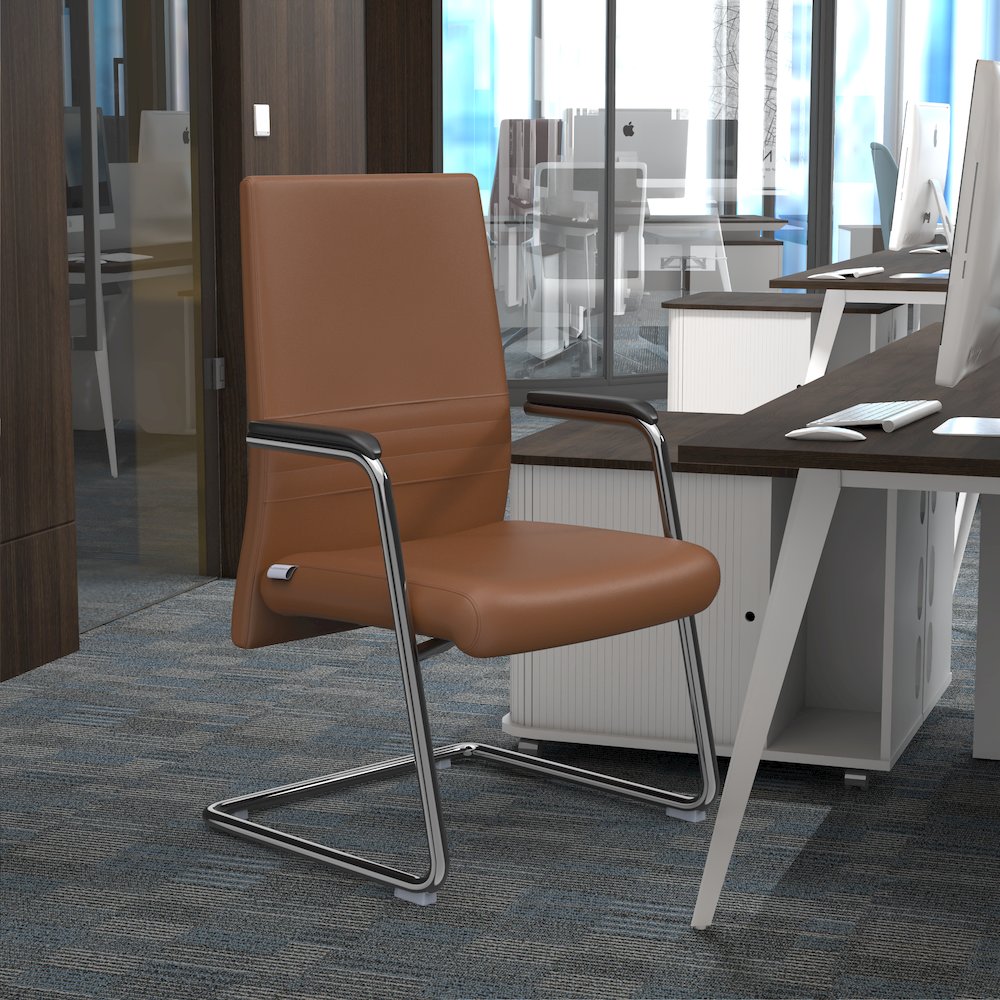 Aleen Series Guest Office Chair In Dark Brown Leather. Picture 25