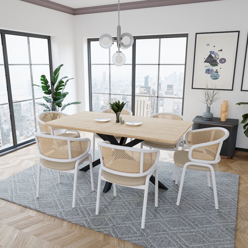 Ervilla - Dining Chair - White frame in Taupe Leather Set of 2. Picture 4