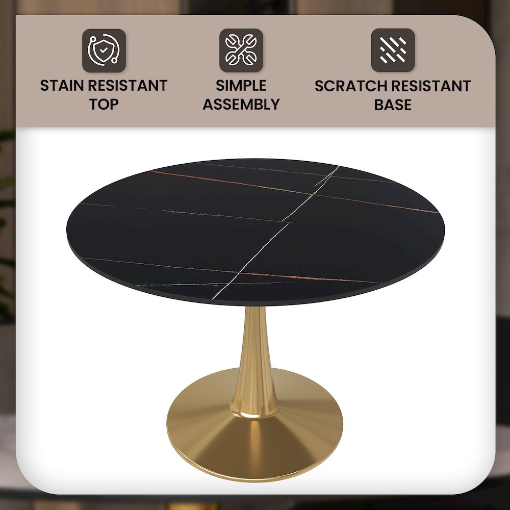 Bristol 40" round dining table Gold base with Black Sintered stone Top. Picture 18
