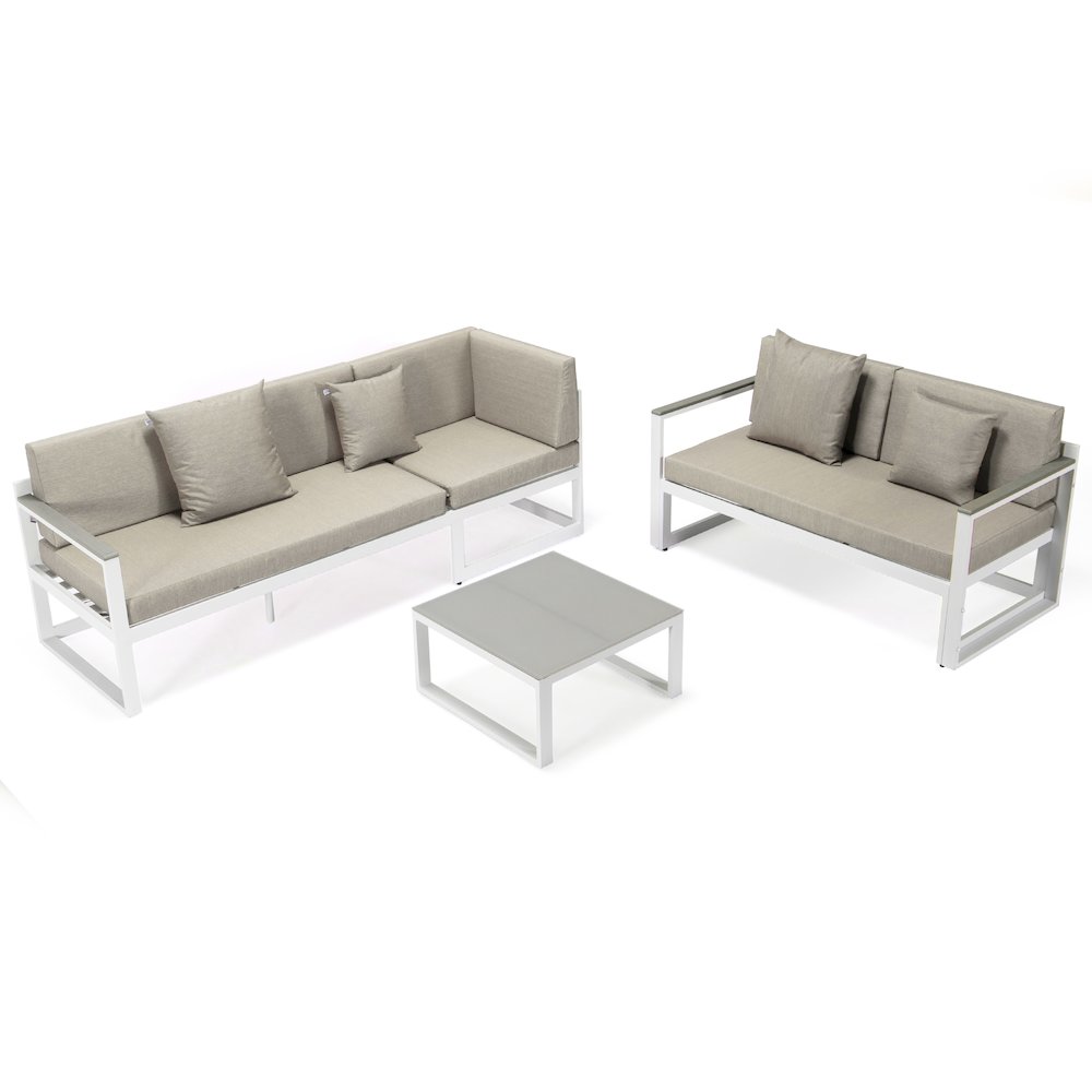Chelsea White Sectional With Adjustable Headrest & Coffee Table With Cushions. Picture 5
