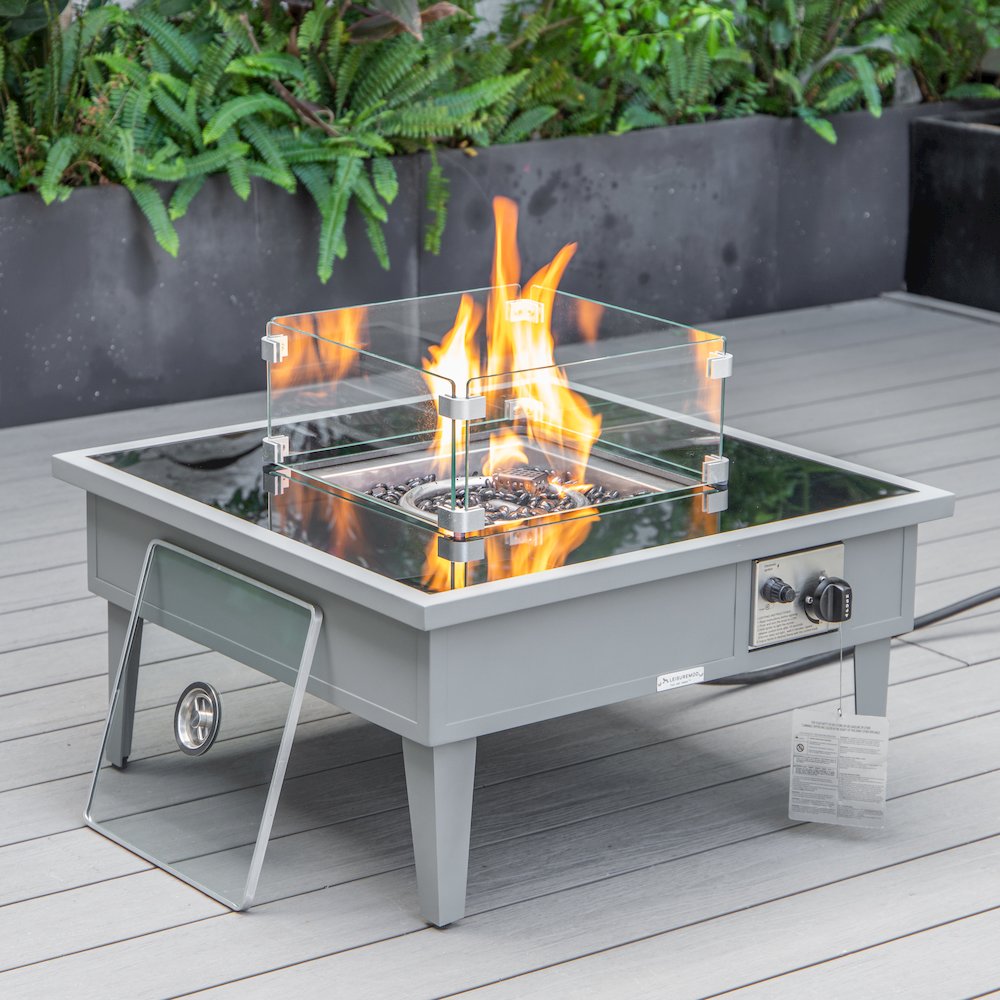 Walbrooke Patio Square Fire Pit and Tank Holder in Grey. Picture 5