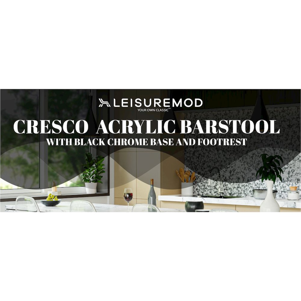 Modern Acrylic Bar stool Cresco Collection Black Base with Clear seat. Picture 37