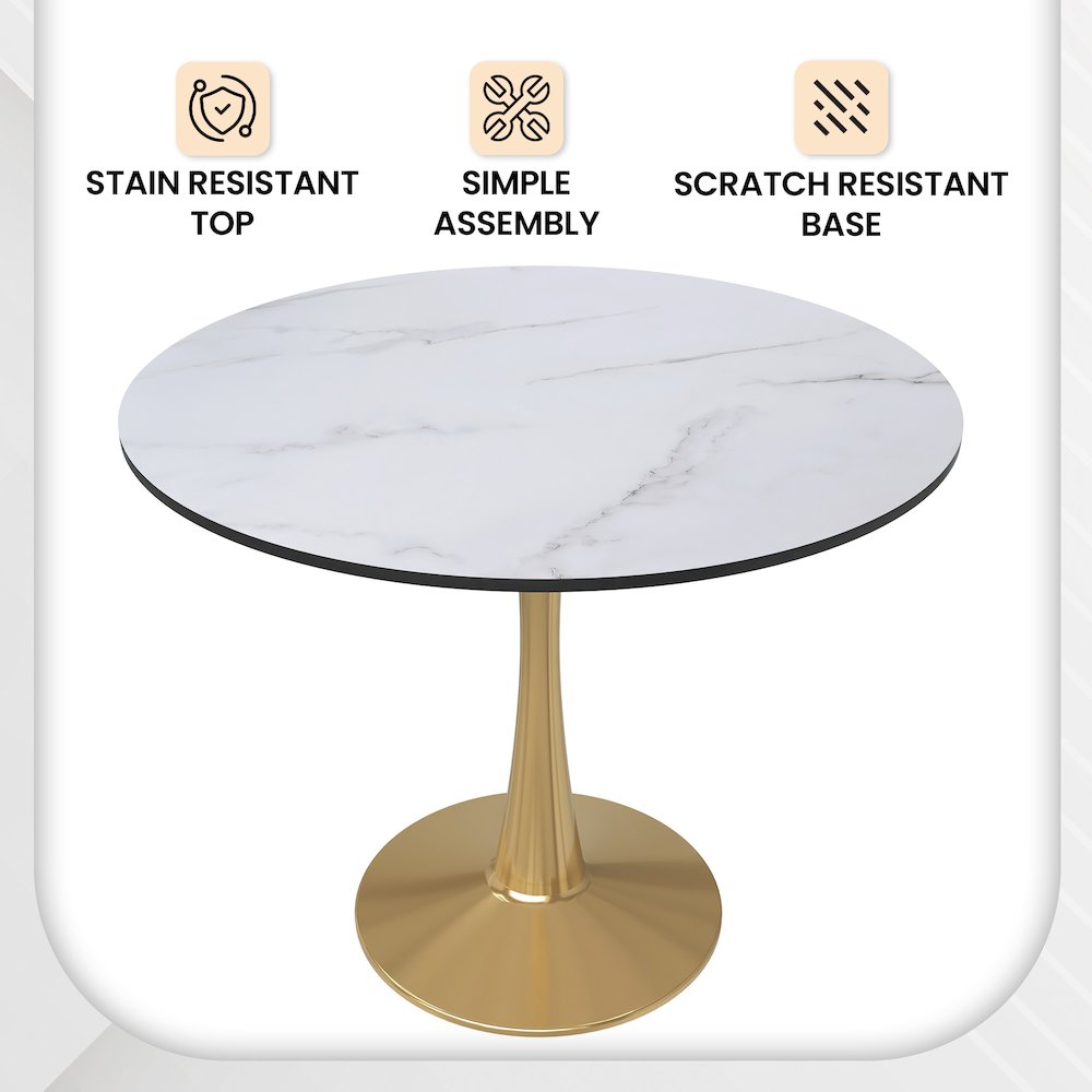 Bristol 35" round dining table Gold base with marbled MDF top. Picture 9