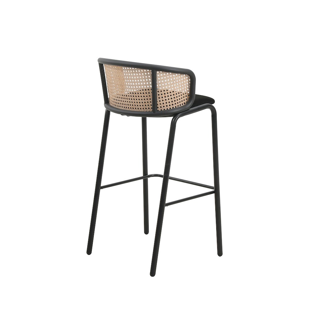Ervilla Mid-Century Modern Wicker Bar Stool in Black. Picture 6
