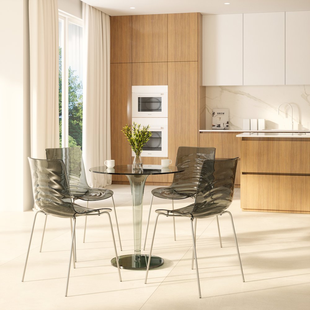 Astor Water Ripple Design Dining Chair in Black Base Trans BlackSeat. Picture 3