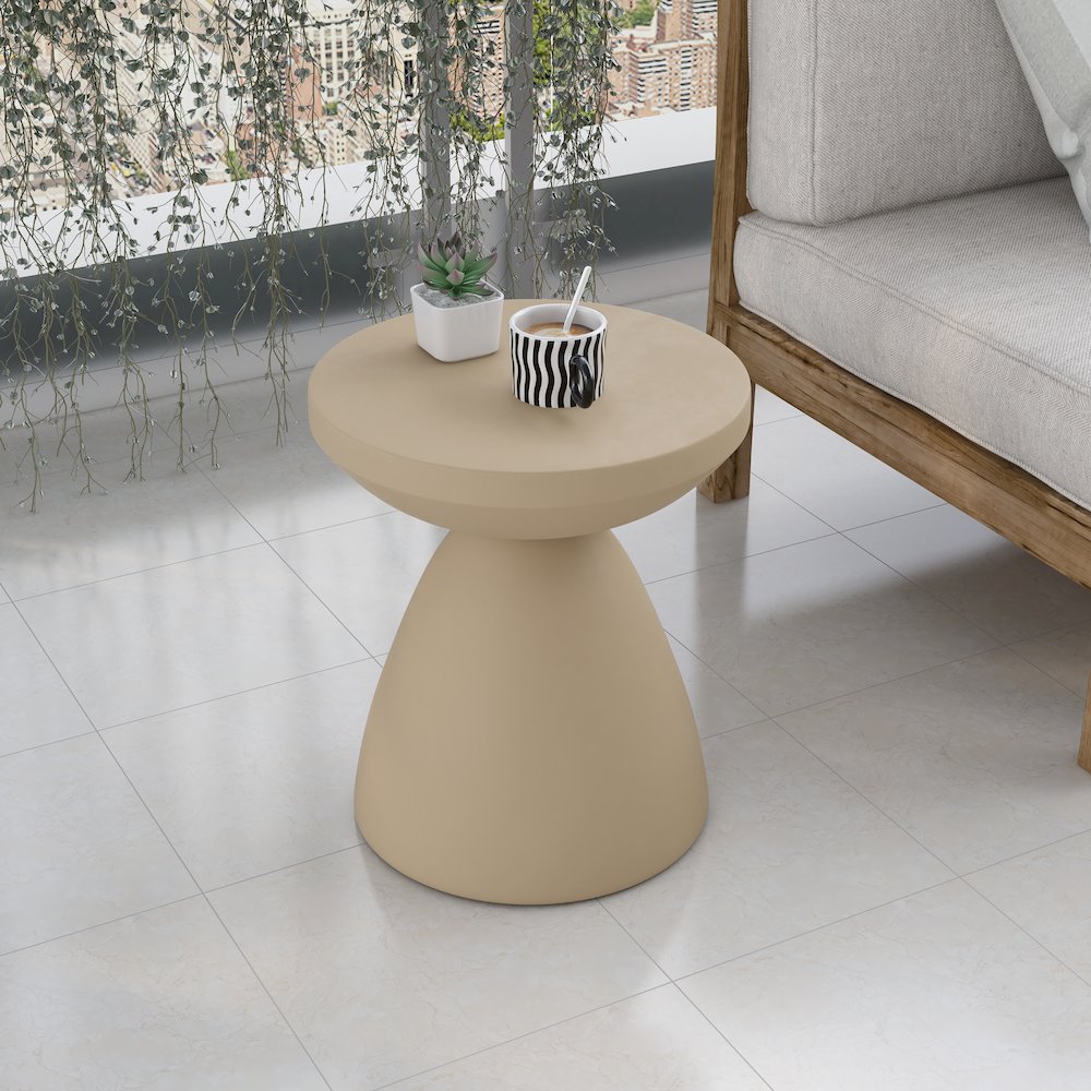Dune Collection Fiberglass Outdoor Side Table in Beige. Picture 9