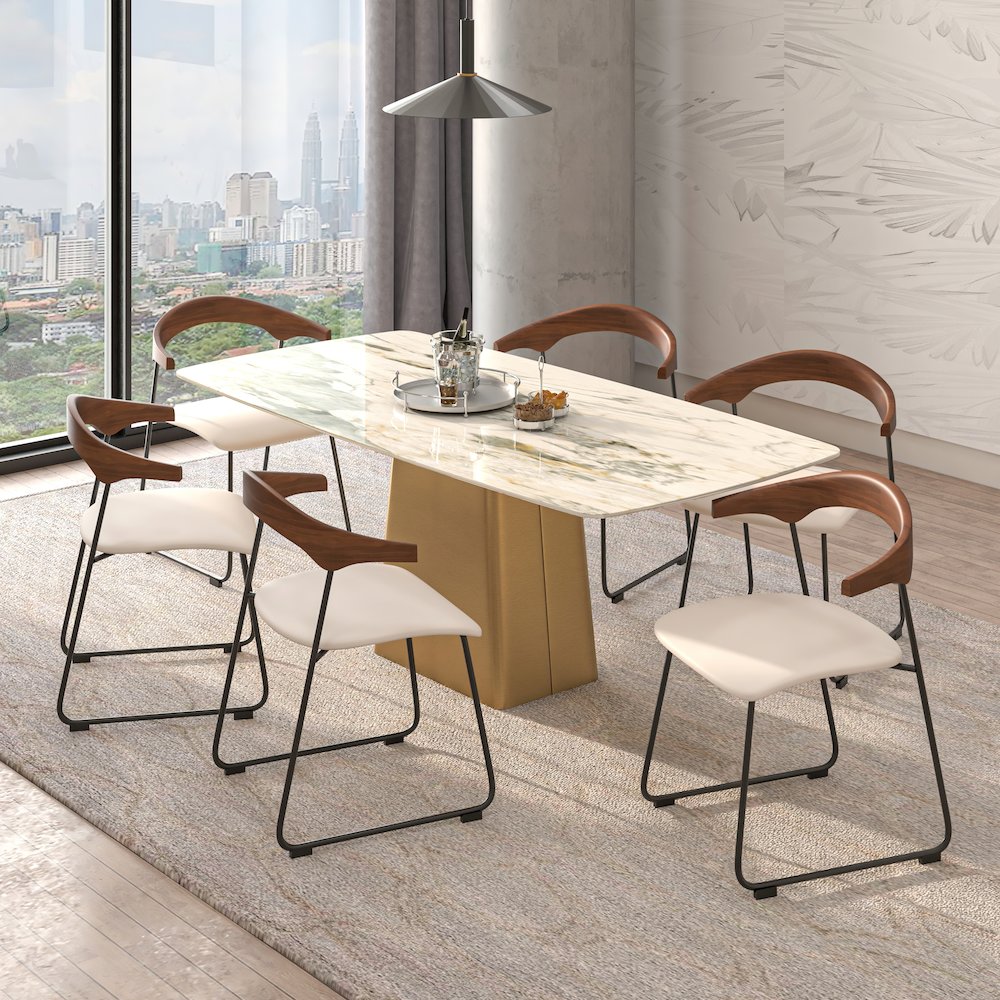 Lyra Collection Modern Chair in Walnut Color back and Taupe Seat. Picture 10
