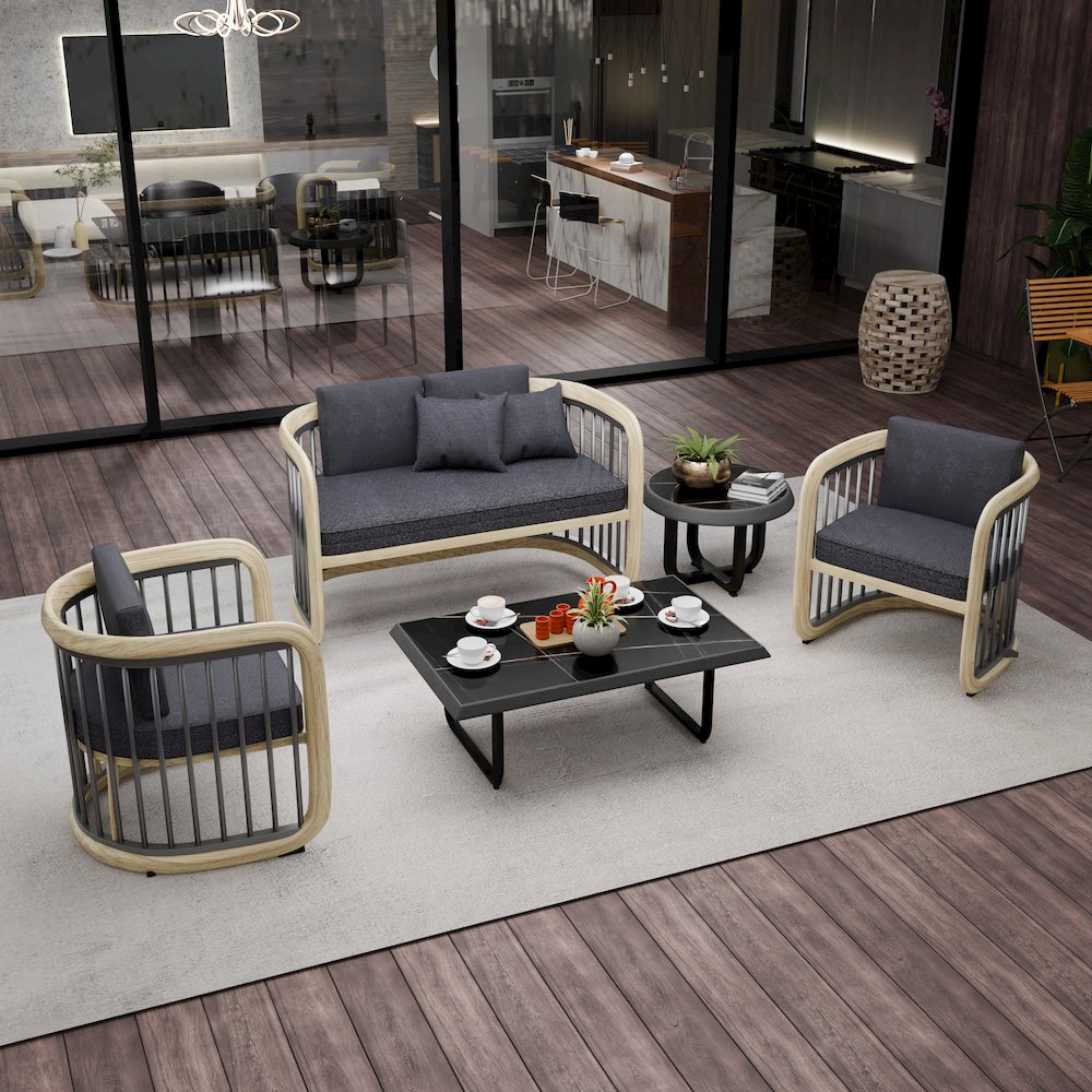 Klyra 5-Piece Aluminum Conversation Set with 2 accent chair in Grey. Picture 9