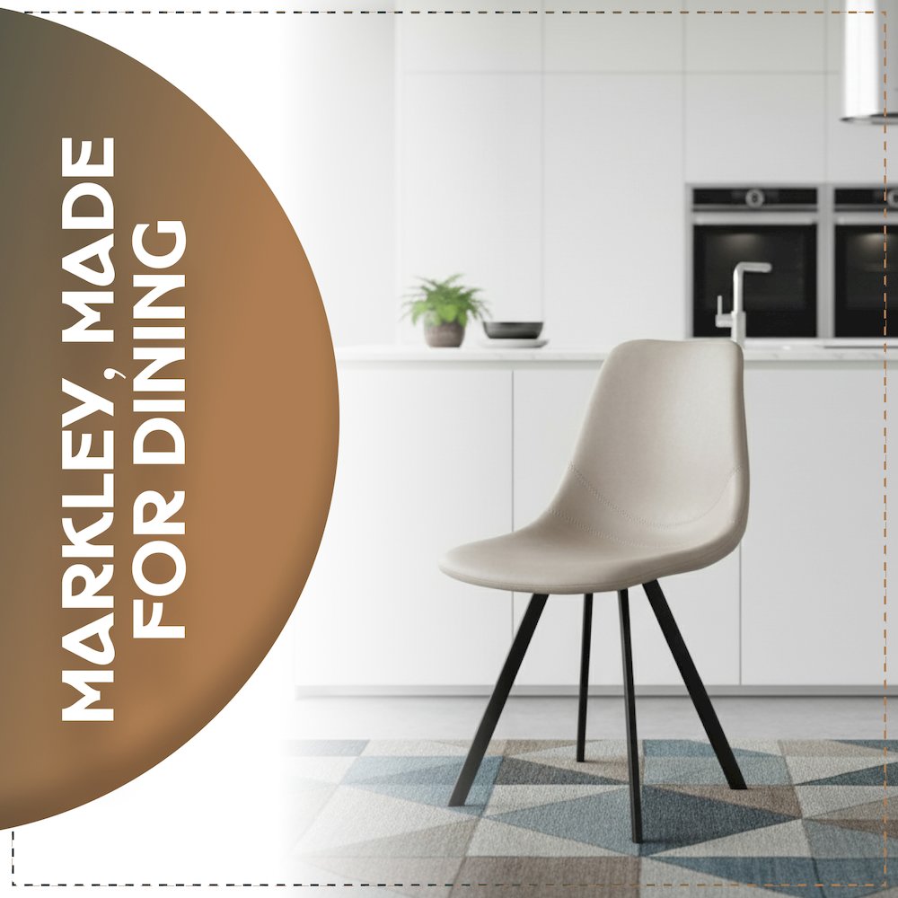 Markley Modern Leather Dining Chair With Metal Legs, Light Grey. Picture 12