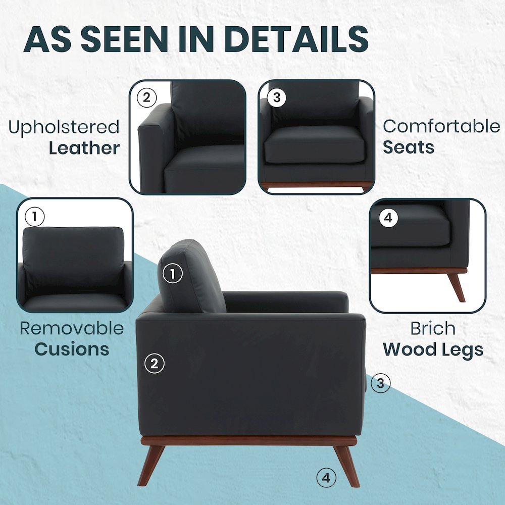 Chester Modern Leather Accent Arm Chair With Birch Wood Base. Picture 12
