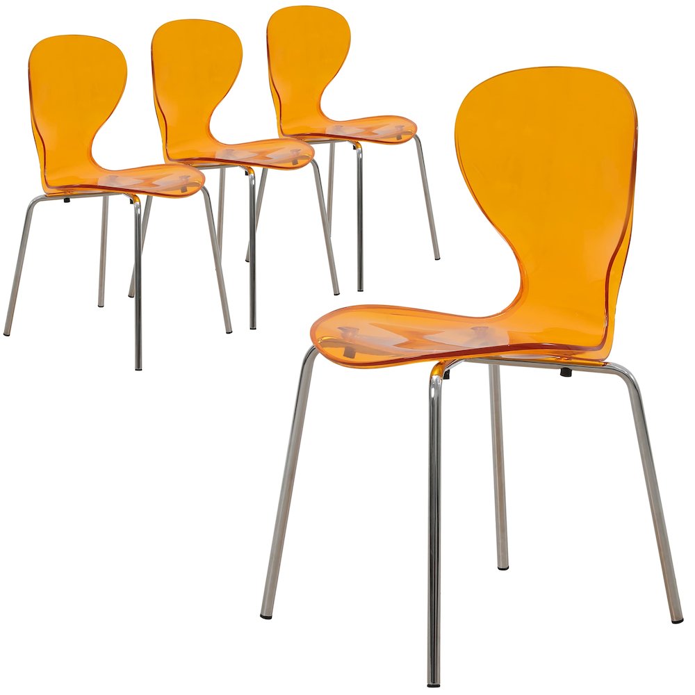 Modern Oyster Side Chair in Transparent Orange with Chromed Base Set of 4. Picture 2