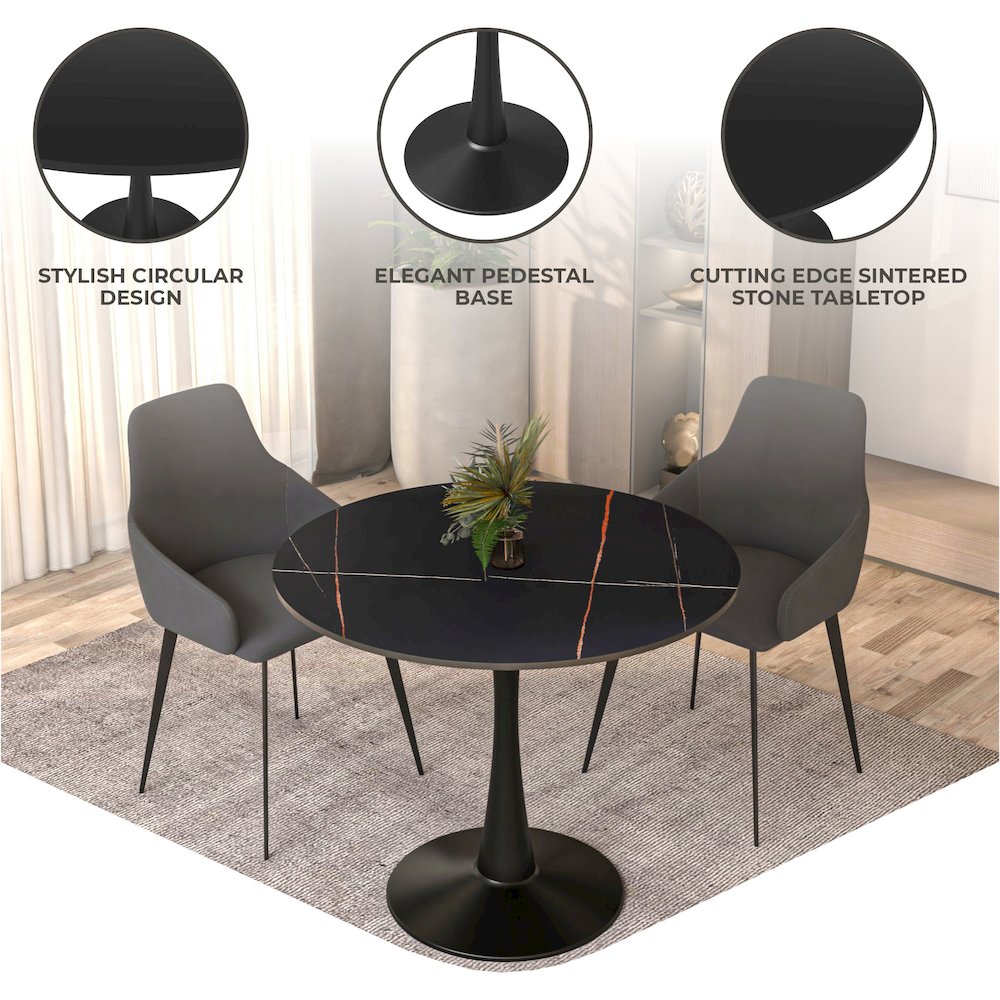 Bristol 35" round dining table Black base with Black Sintered stone Top. Picture 13