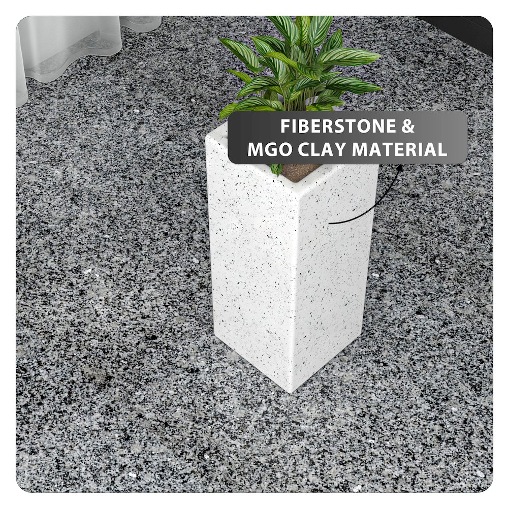 Terra Series Poly Stone Planter in Dotted White 7.9" x 7.9" 19.7" High. Picture 15