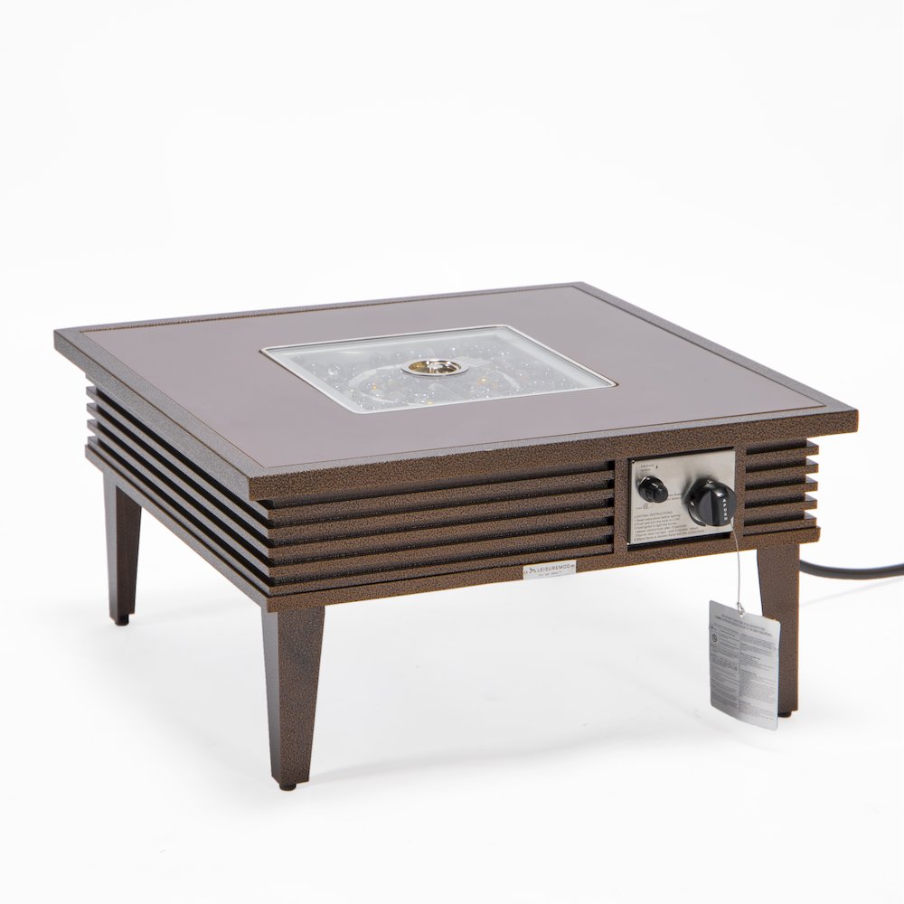 Walbrooke Patio Square Fire Pit and Tank Holder with Slats Design in Brown. Picture 8