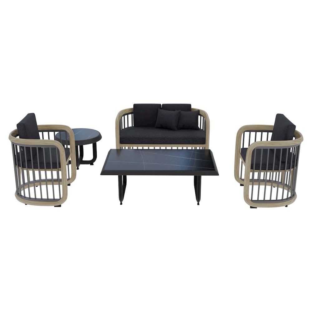 Klyra 5-Piece Aluminum Conversation Set with 2 accent chair in Grey. Picture 10