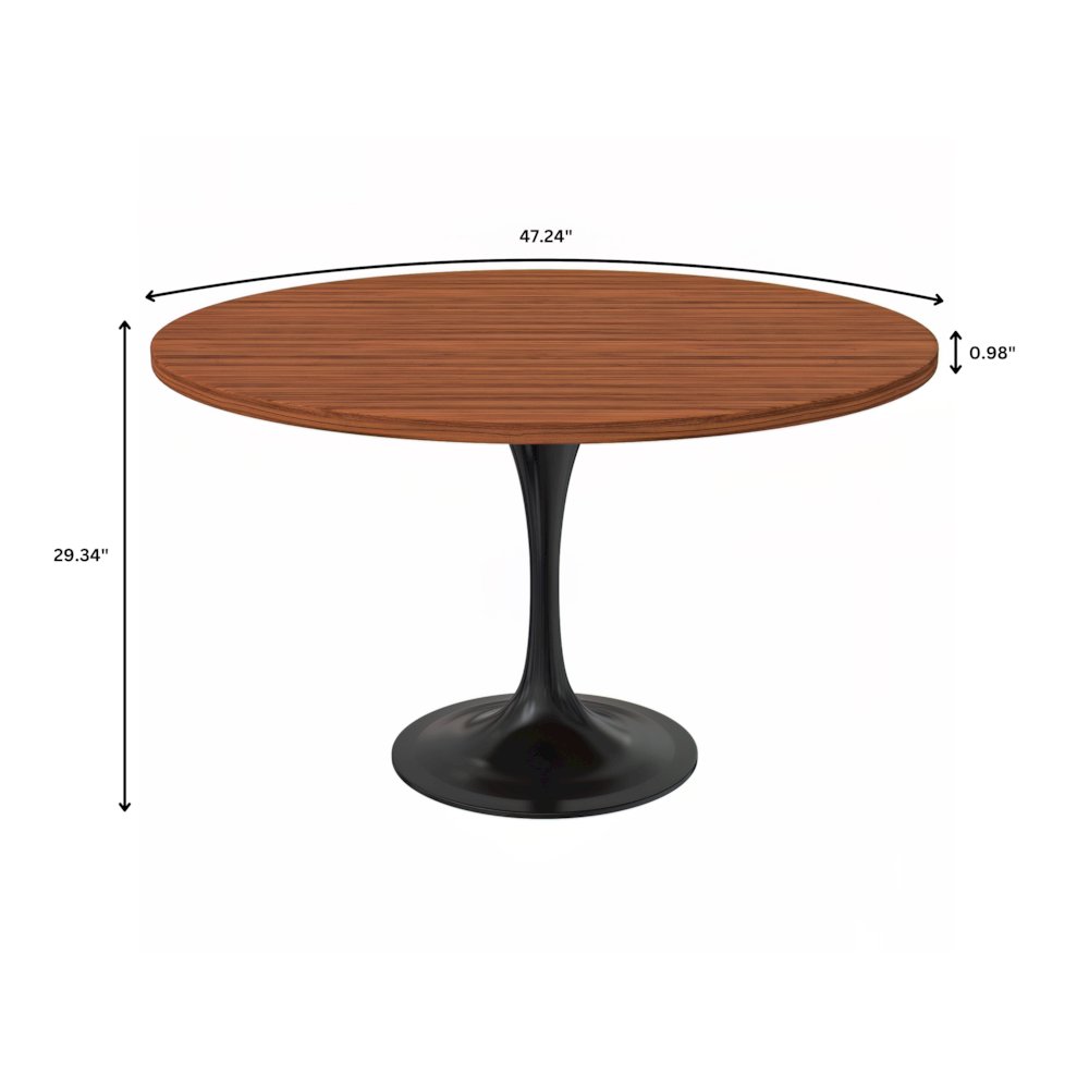 Verve Collection 48 Round Dining Table, Black Base with Cognac Brown MDF Top. Picture 9