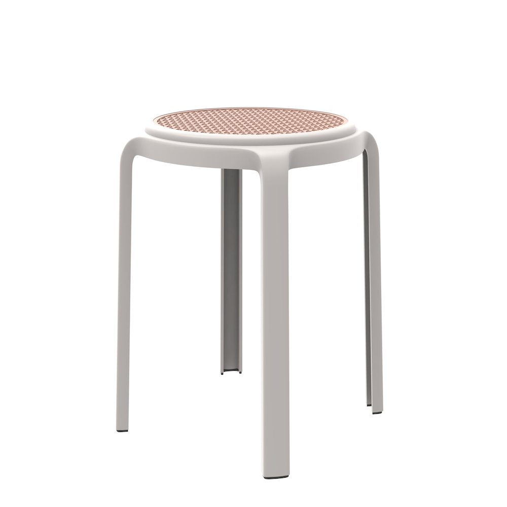 Tresse Series Stackable Round Poly Stool With Wicker Top 13 in White. Picture 4