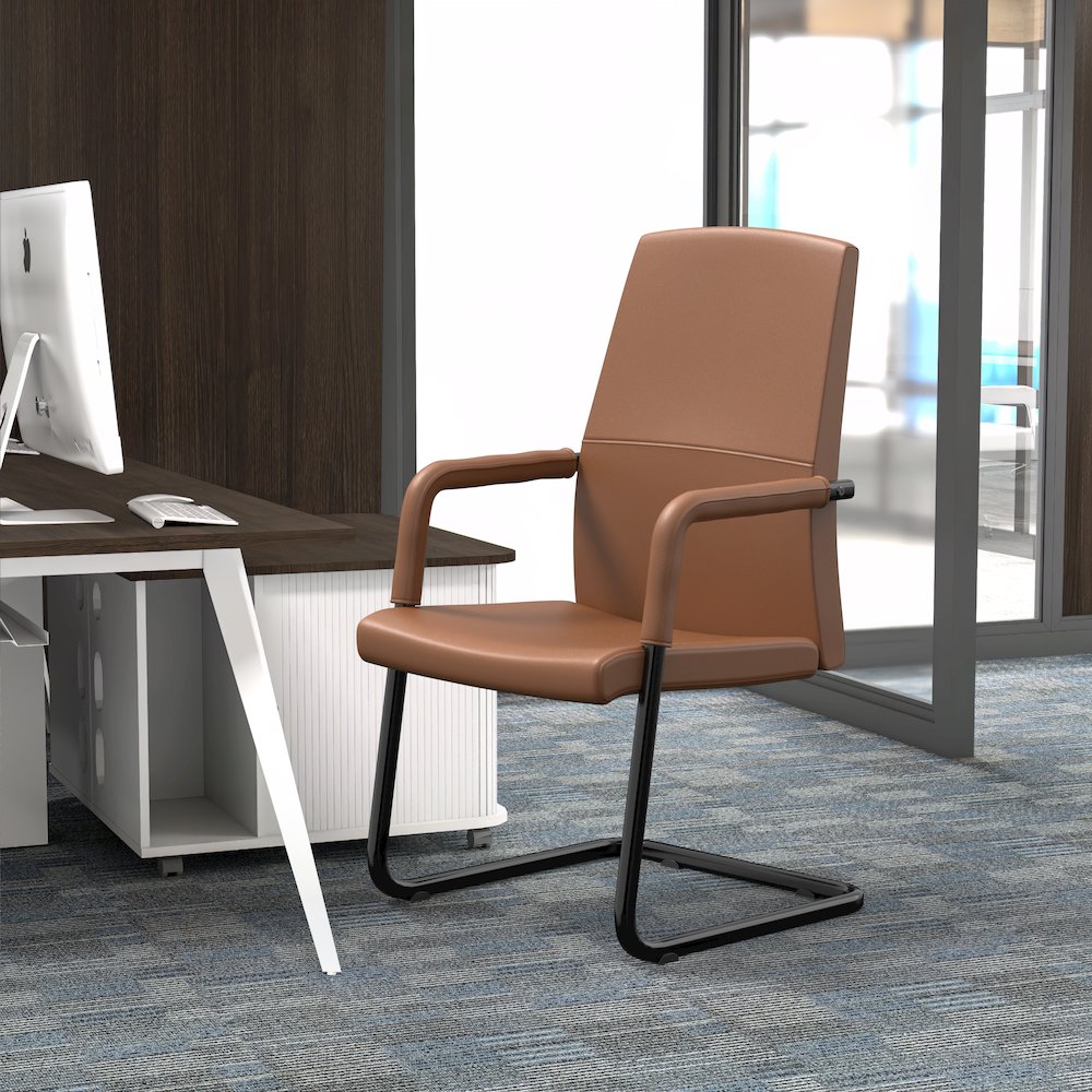 Evander Office Guest Chair in Dark Brown Leather. Picture 19