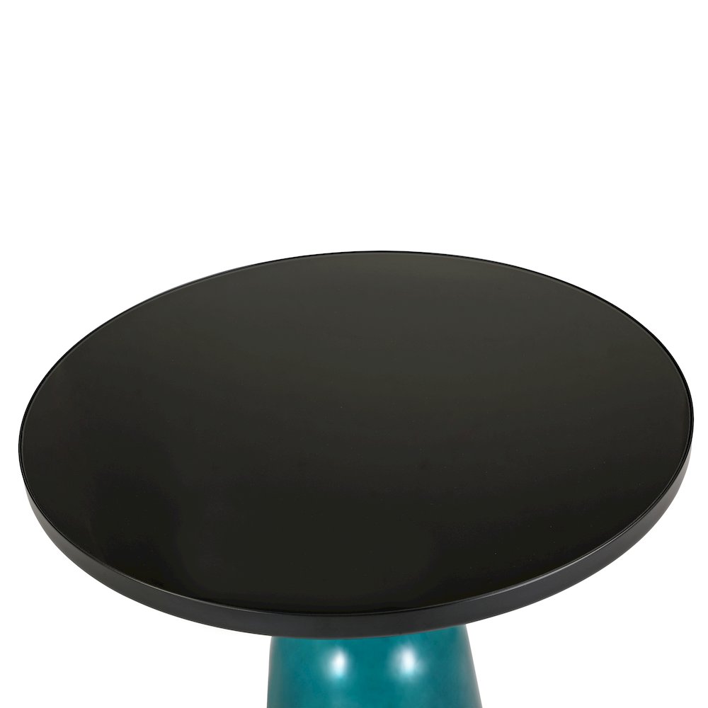 Tully Collection Glass side Table Blue glass, Black Rim with Black Glass top. Picture 17