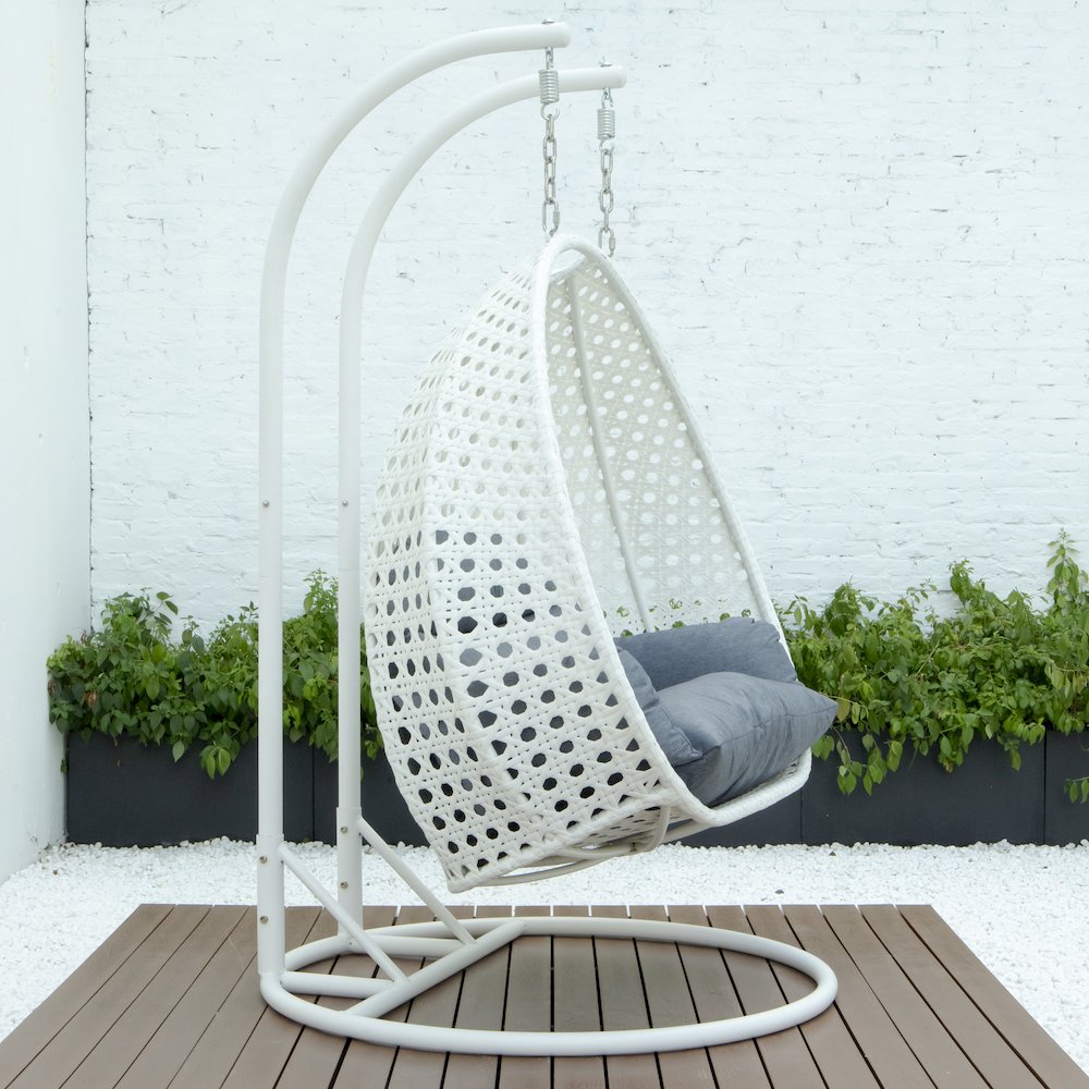 White Wicker Hanging 2 person Egg Swing Chair. Picture 5