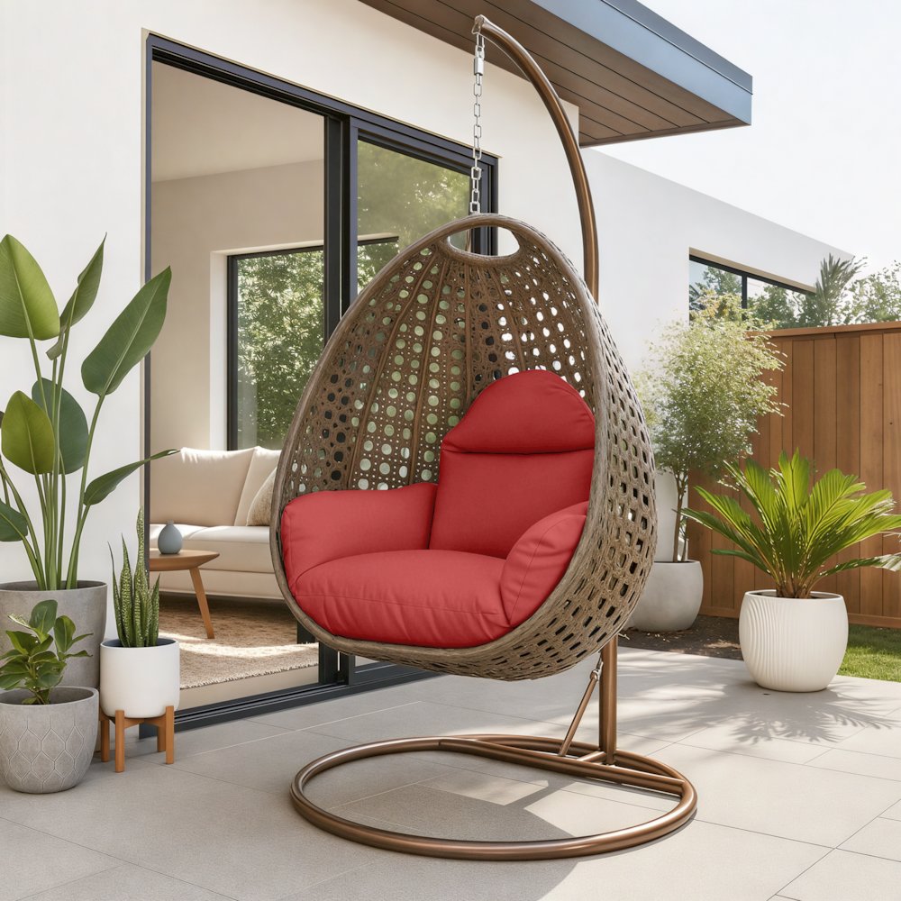 Beige Wicker Hanging Egg Swing Chair. Picture 11
