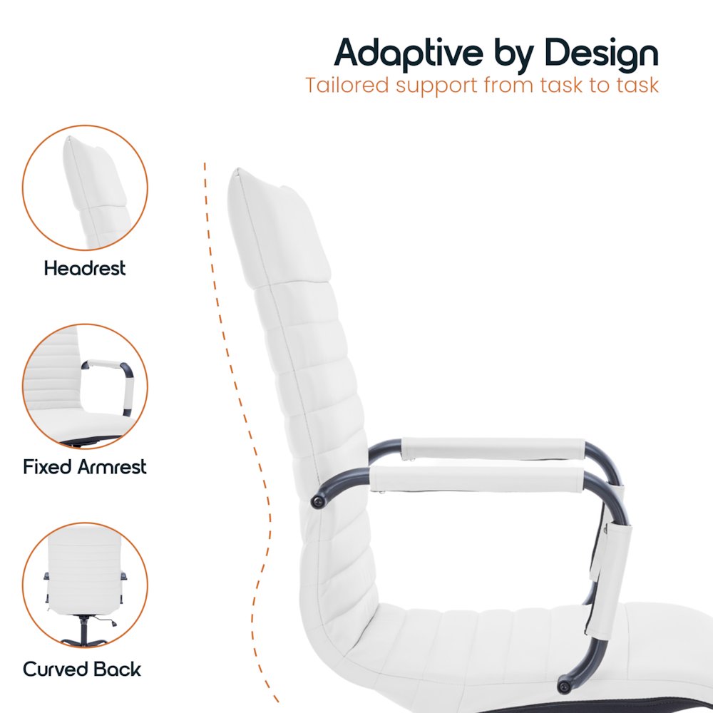 Harris Leather Home High-Back Office Chair in White With Black Frame. Picture 8