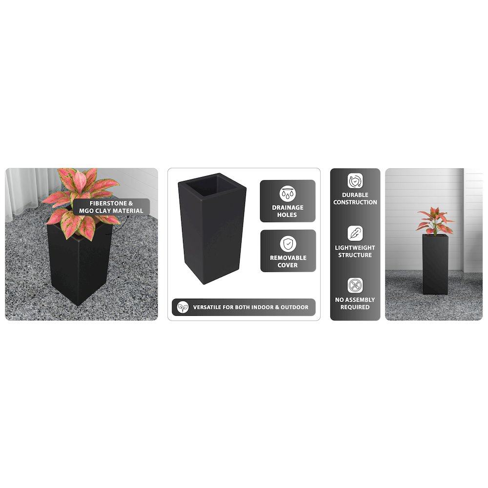 Terra Series Poly Stone Planter in Black 10.2" x 10.2" 23.6" High. Picture 13