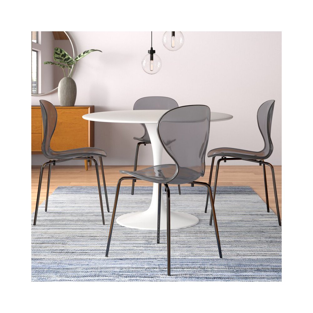 Modern Oyster Transparent Side Chair in Black Base set of 2. Picture 4
