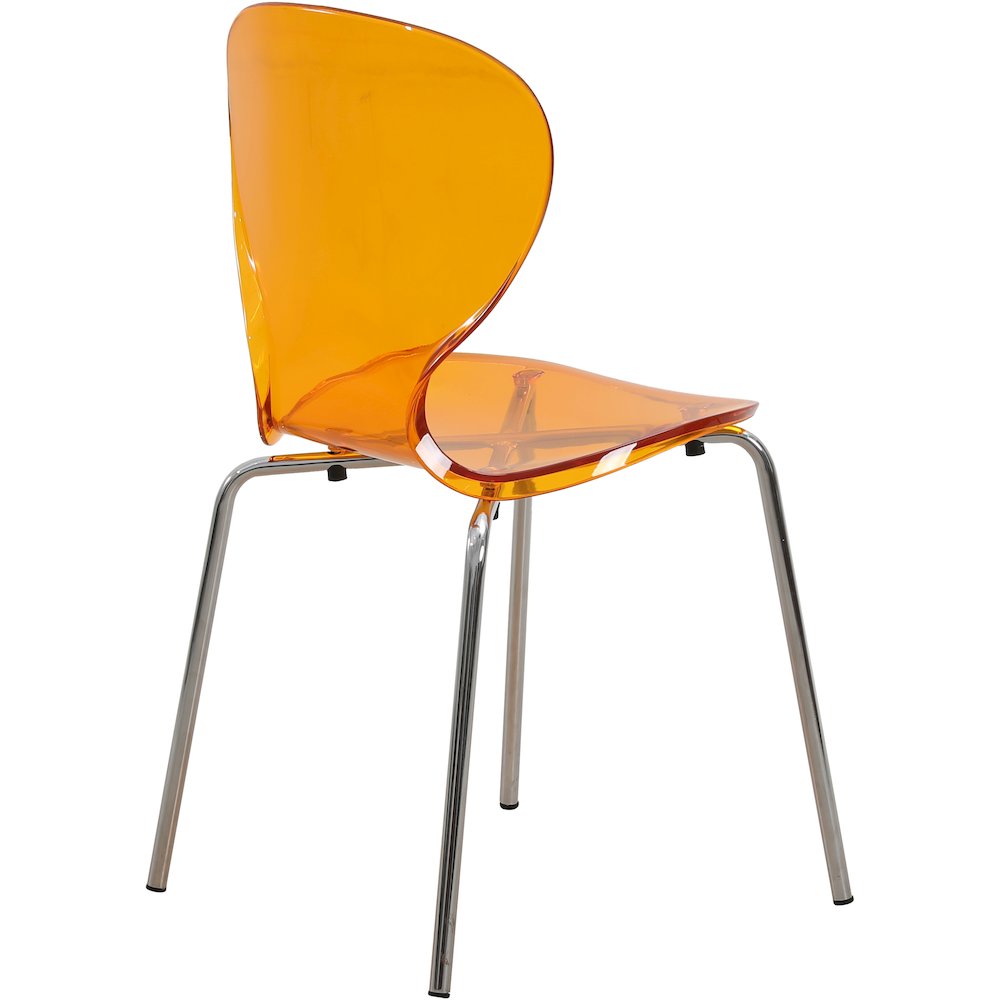 Modern Oyster Side Chair in Transparent Orange with Chromed Base Set of 2. Picture 9