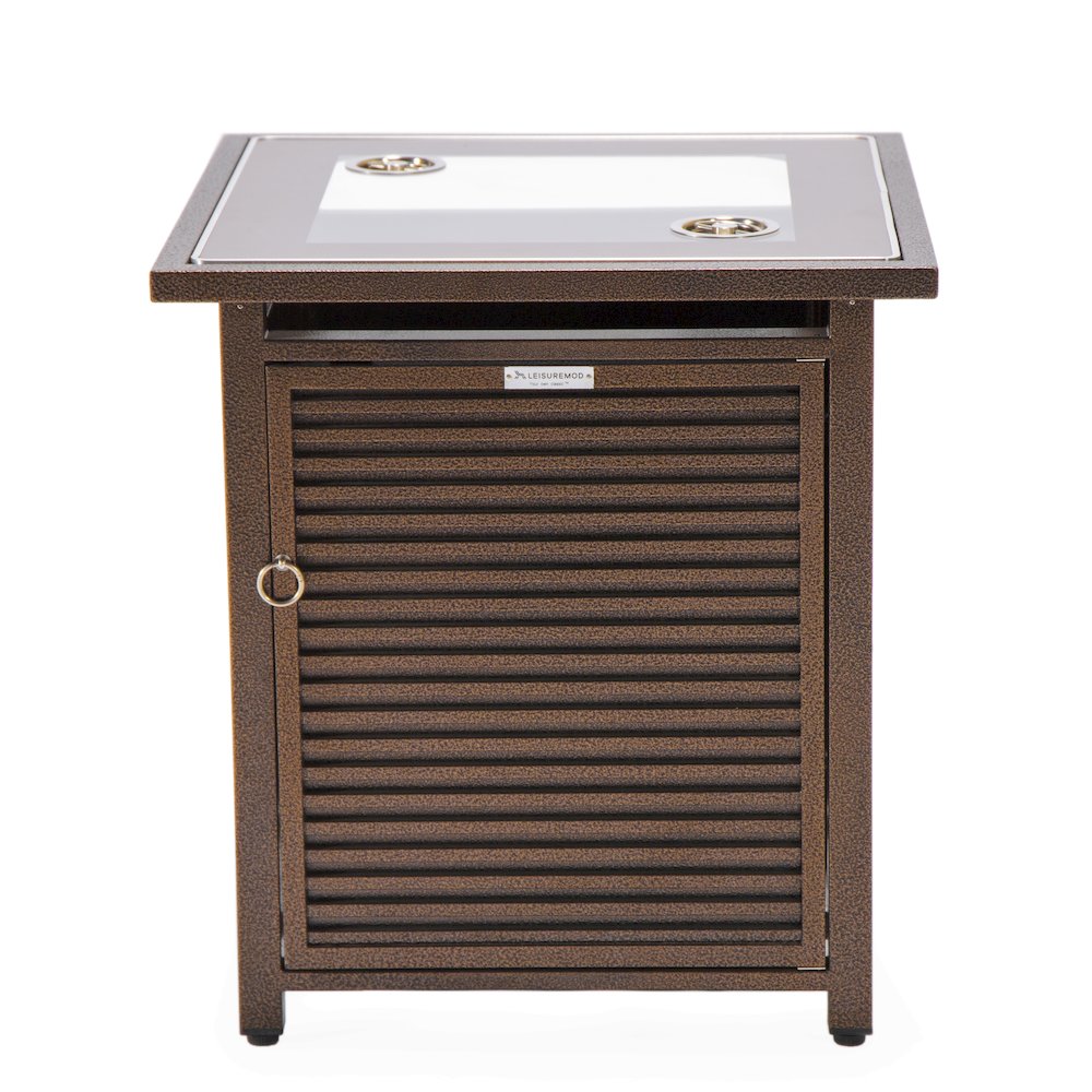 Walbrooke Patio Square Fire Pit and Tank Holder with Slats Design in Brown. Picture 16