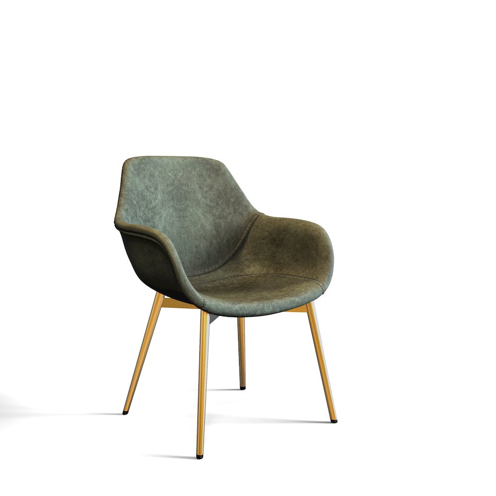 Markley Modern Leather Dining Arm Chair With Gold Metal Legs. Picture 22
