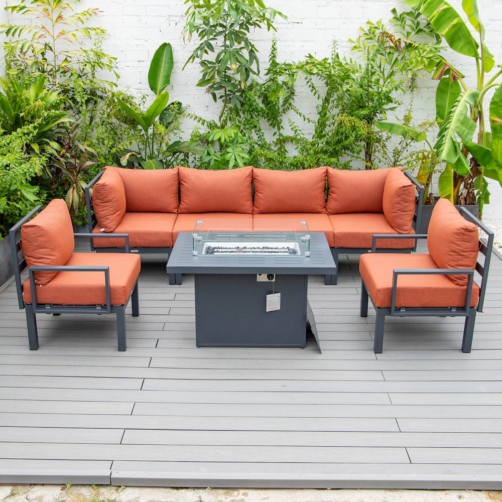 Chelsea 7-Piece Patio Sectional And Fire Pit Table Black Aluminum With Cushions. Picture 30