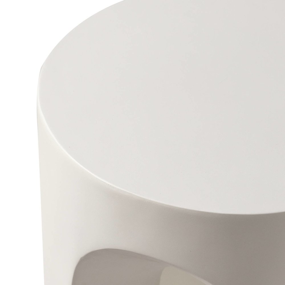 Crus Collection Fiberglass Outdoor Side Table in White. Picture 11