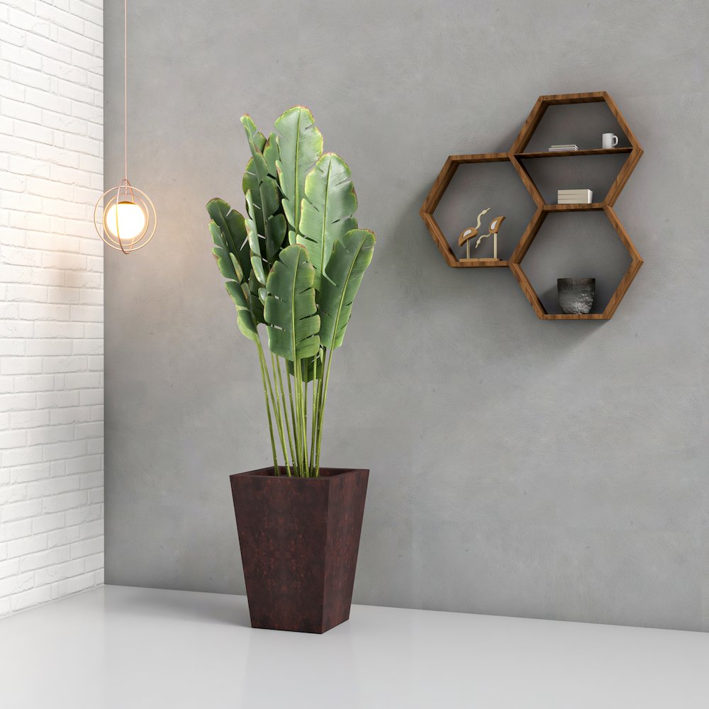 Serene Series Poly Stone Square Planter in Brown 14x14, 21 High. Picture 3