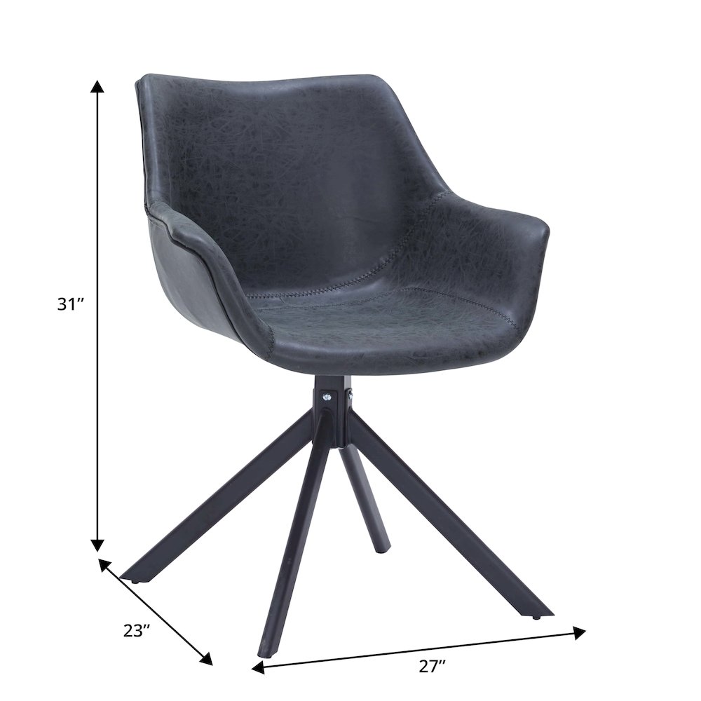 Markley Modern Leather Dining Swival Arm Chair in Black. Picture 12