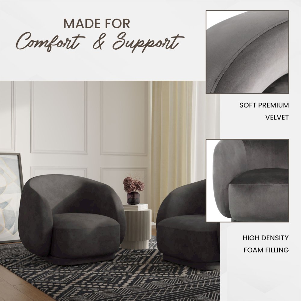 Faze Collection Modern Single Seater Sofa in Light Grey Velvet. Picture 2