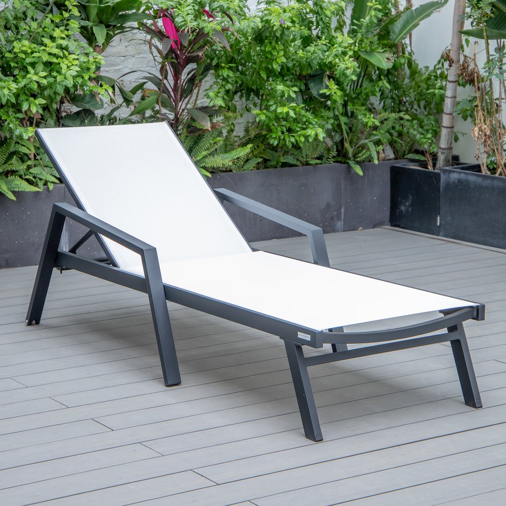 Marlin Patio Chaise Lounge Chair With Armrests in Black Aluminum Frame. Picture 5
