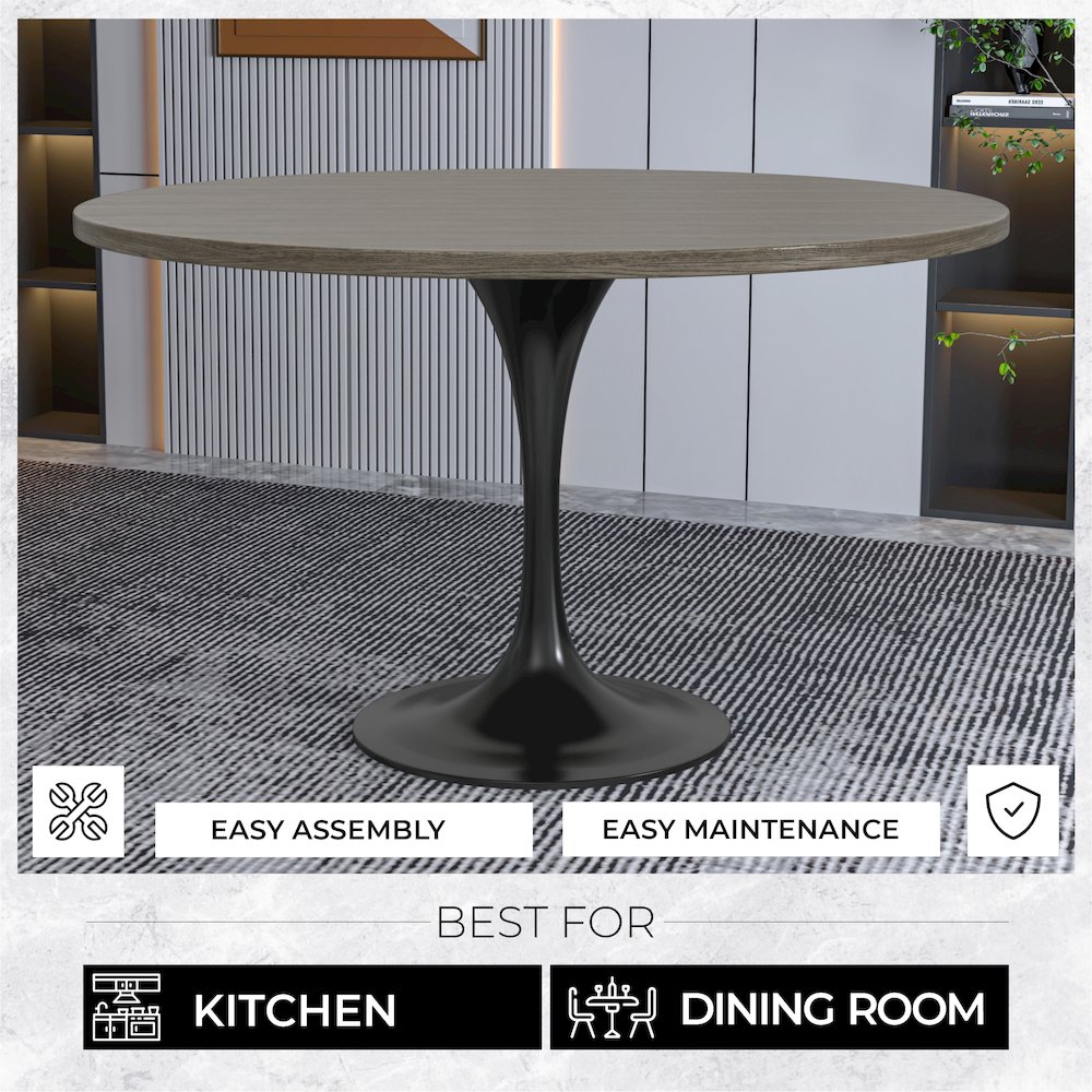 Verve Collection 48 Round Dining Table, Black Base with Dark Maple MDF Top. Picture 3