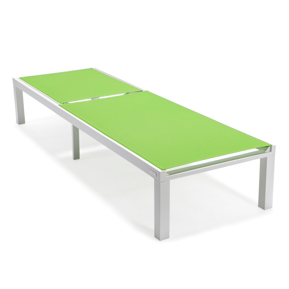 Marlin Patio Chaise Lounge Chair With White Aluminum Frame, Set of 2 in Green. Picture 8