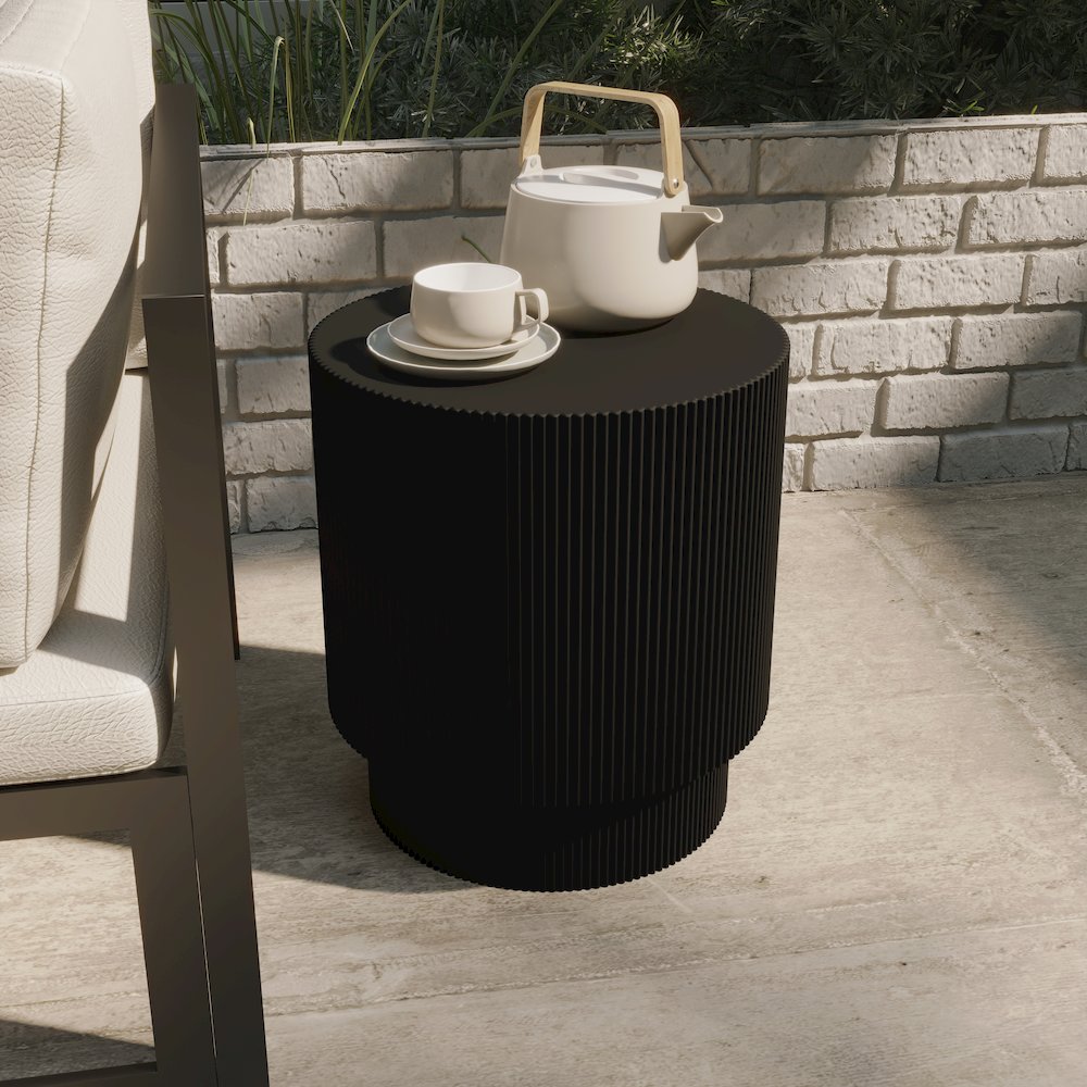 Eden Collection Fiberglass Outdoor Side Table in Black. Picture 8