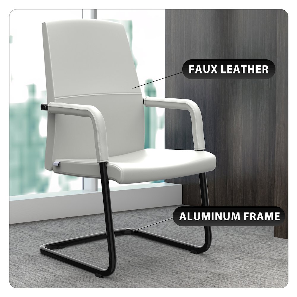 Evander Office Guest Chair in White Leather. Picture 2