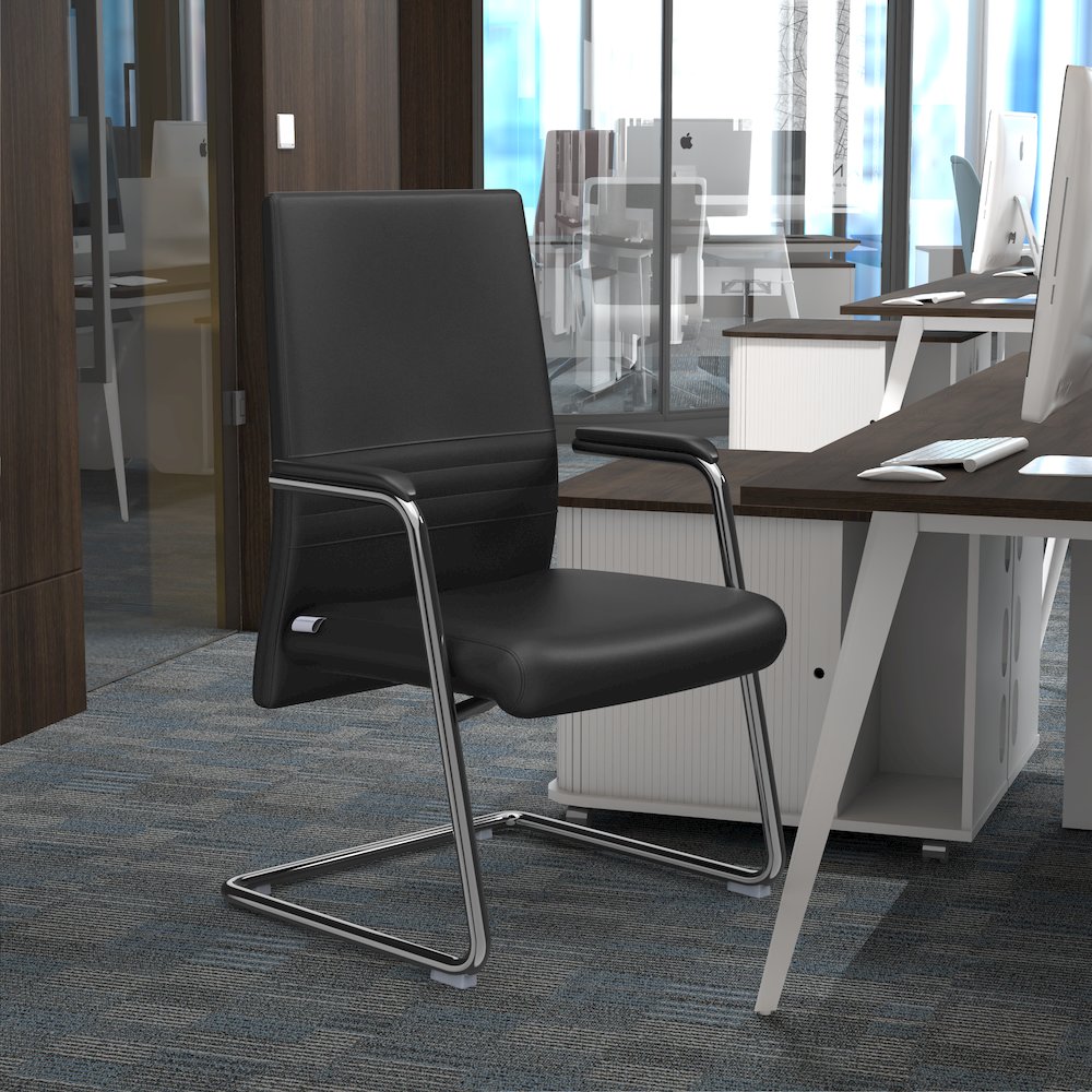 Aleen Series Guest Office Chair In Black Leather. Picture 15