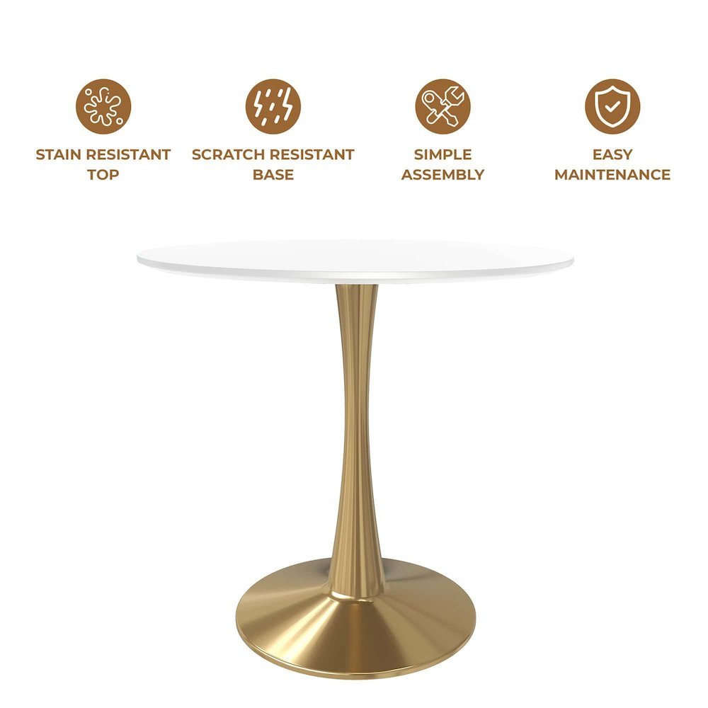 Bristol 35" round dining table Gold Base With White Top. Picture 10