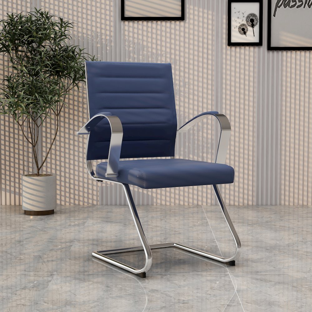 Benmar Home Leather Guest Office Chair in Navy Blue. Picture 34